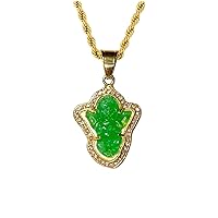 Iced Laughing Buddha Baby Cupid Angel Green Jade Pendant Necklace Rope Chain Genuine Certified Grade A Jadeite Jade Hand Crafted, Jade Necklace, 14k Gold Over Cupid love Jade Buddha Necklace