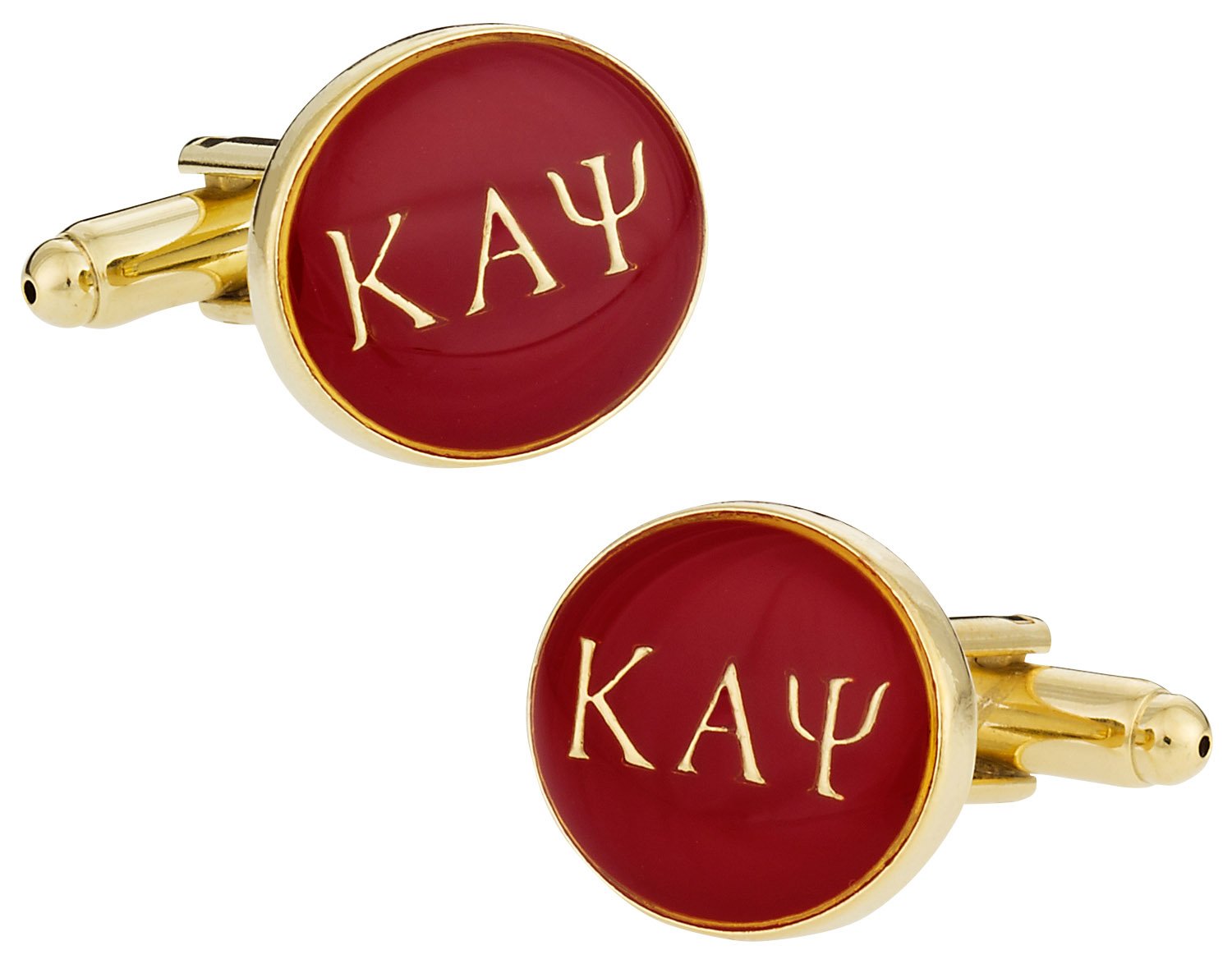 Gold Kappa Alpha Psi Fraternity Cuff Links with Hard-Sided Presentation Gift Box Paraphernalia - Crimson Red & Gold
