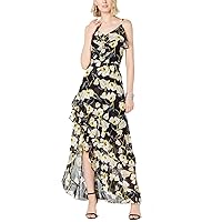 I-N-C Womens Floral High-Low Ruffled Dress, Black, 6