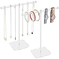 Jewelry Stand Necklace Stand 2 Tower, Clear Necklace Holder Jewelry Holder, Acrylic Jewelry Organizer, Bracelet Hanging Organizer, Display Stand for Bangles, Rings, Earrings and Watch