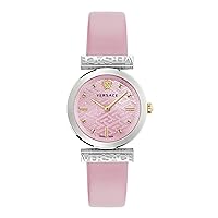 Versace Regalia Collection Luxury Womens Watch Timepiece with a Pink Strap Featuring a Silver Case and Pink Dial