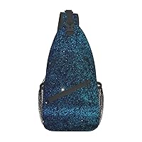 Teal Glitter Crossbody Sling Backpack Sling Bag for Women Hiking Daypack Chest Bag Shoulder Bag
