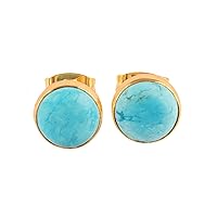 Guntaas Gems Beautiful Blue Turquoise Round Stud Earrings Brass Gold Plated Handmade Girls Earring