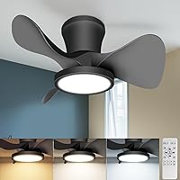 slochi Quiet Ceiling Fan with Lights, 22 inch Remote Control Ceiling Fan Adjustable Color Temperature Flush Mount Ceiling Fan for Kitchen Bedroom Dining room Patio,Black