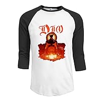 Mens Dio Holy Diver Heavy Metal Band Rudy Sarzo Casual 3/4 Sleeve Raglan Shirt Baseball Tops Black