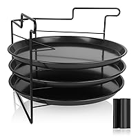 4PCS Pizza Baking Set with 3 Pizza Pans and Pizza Rack Round Pizza Serving Trays for Oven 11 Inch Pizza Pan for Oven Non-Stick Pizza Pan Pizza Bakeware for Oven Grill Barbeque