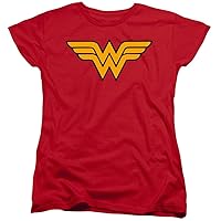 Popfunk Classic Wonder Woman Logo Womens Premium Cotton Short Sleeve Graphic T-Shirt & Stickers (Medium) Red