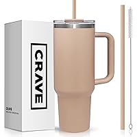 40oz Tumbler with Lid and Straw l Reusable Spill Proof Double Wall Insulated Stainless Steel Water Bottle Travel Mug l Cupholder Friendly Vacuum Sealed Tumbler with Handle (Mocha)
