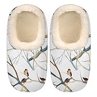 Cute Sparrows Branches Women's Slippers, Winter Birds Soft Cozy Plush Lined House Slipper Shoes Indoor Non-Slip Slippers for Girls Boys Teenager