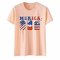 Womens Spring Tops Long Sleeve Women's Independence Day Star Pattern Printed T Shirt Printed Top Loose Casual