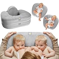 TwinGo Nurse & Lounge Pillow (Grey) - Breastfeeding Pillow for Twins or Two Lounge Pillows || 8 uses || XS to Plus Size Woman || Preemie 0-12+ mo Babies