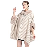 Loose Soft Faux Fur Coat Cloak Woolen Blends Stripes Cape Long Women Fall Winter Warm Wraps Mantle Overcoat