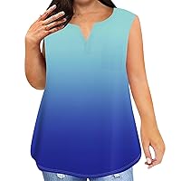 Sleeveless Work Casual Tunics for Women Summer 2024 Plus Size Print Soft Tank Tops Fitted V Neck Pocket Loose Shirt