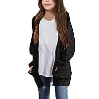 Girls Long Sleeve Cardigan Sweaters Open Front Cable Knit Chunky Cardigans Kids Oversized Cute Outerwear Coat