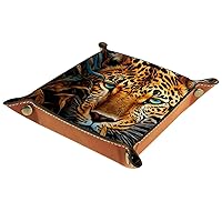 Vicious Leopard C Microfiber Leather Jewelry Valet Tray for Women Storage Tray-Office Desk Tray Bedside Caddy Storage Organizer for Wallet Key Watch Phone Jewelry(16X16CM)