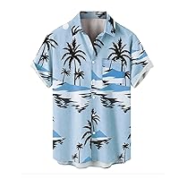 Mens Hawaiian Shirts Big and Tall Funny Summer T-Shirt Relaxed Fit Baggy Button Up Stretchy Soft Printed Clubwear