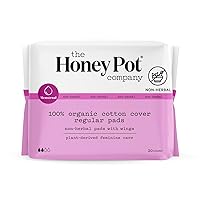 The Honey Pot Company - Non-Herbal Regular Flow Pads with Wings - Organic Pads for Women - Cotton Cover, & Ultra-Absorbent Pulp Core - Feminine Care - 20 ct