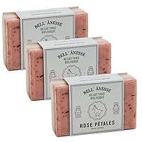 Label Provence - Double Sided Exfoliating French Soap Bar - For Softening, Moisturising and Nourishing All Skin Types - Rose Petals and Donkey Milk Fragrance - 125g - Set of 3