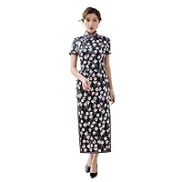 Cheongsam Dresses Silk Chinese Traditional Water Ink Floral Printed Qipao Oblique Placket 3469