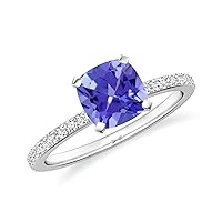 Natural Tanzanite Cushion Solitaire Ring for Women Girls in Sterling Silver / 14K Solid Gold/Platinum