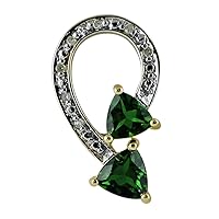 Chrome Diopside Natural Gemstone Trillion Shape Pendant 925 Sterling Silver Party Jewelry | Yellow Gold Plated