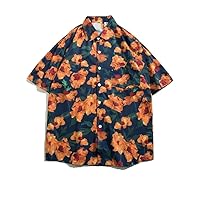 American Loose Short Sleeved Shirt Men and Shopping Travel Flower