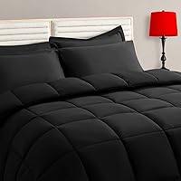 Black King Size Comforter Set - 7 Pieces, Bed in a Bag Bedding Sets with All Season Soft Quilted Warm Fluffy Reversible Comforter,Flat Sheet,Fitted Sheet,2 Pillow Shams,2 Pillowcases
