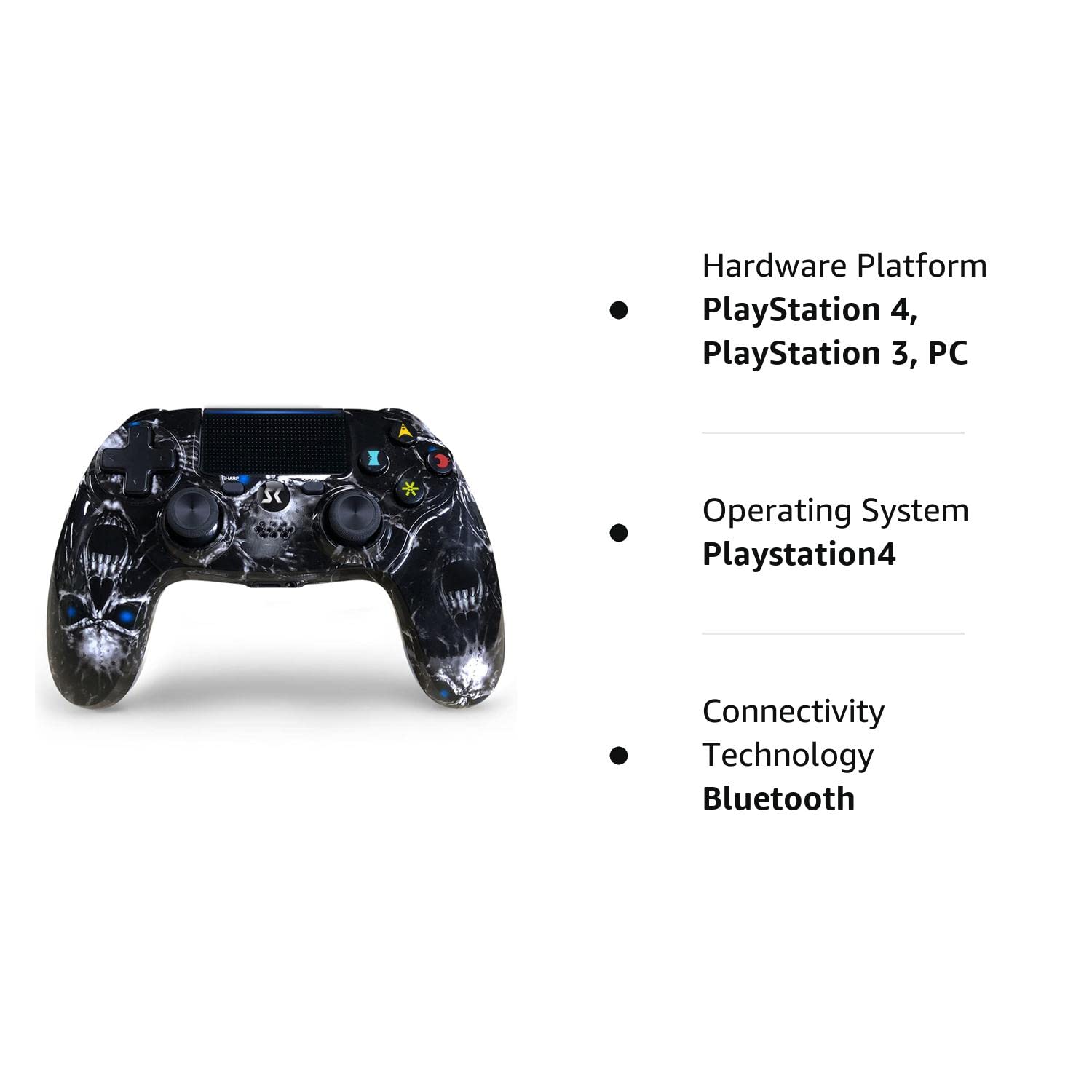 Kujian Wireless Controller for PS4, Black Skull Style Double Shock High Performance Controller Compatible with Playstation 4/Pro/Slim/PC with Headset Jack, Touch Pad, Motion Control, Audio Function