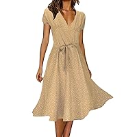 Spring Dresses for Women 2024 Floral Boho Dress V/O Neck Sleeveless/Short Sleeve Belted Ruffle Hem Flowy Maxi Dresses