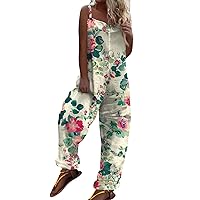 Women's Pretty Garden Jumpsuit Sleeveless Jumpsuits Spaghetti Strap Loose Romper Print Retro Pants Overalls, S-3XL