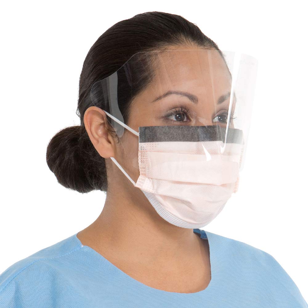 HALYARD FLUIDSHIELD 3 Disposable Procedure Mask, Fog-Free, w/SO Soft Earloops, Wraparound Visor, Orange, 28800 (Box of 25)