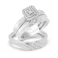 1 Ct Round Cut White Diamond in 925 Sterling Silver 14K White Gold Over Diamond Engagement Ring Trio Wedding Band Set for Him & Her