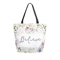 ALAZA Large Canvas Tote Bag Have Believe Rose Flowers Shopping Shoulder Handbag with Small Zippered Pocket