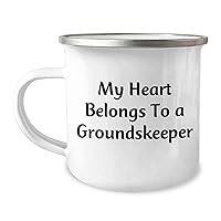 My Heart Belongs to a Groundskeeper: Funny Mother's Day Unique Gifts for Groundskeepers, 12oz Enamel Camping Mug with Permanent Printing