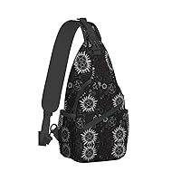 Supernatural Symbols Black Print Crossbody Backpack Shoulder Bag Cross Chest Bag For Travel, Hiking Gym Tactical Use