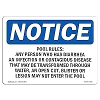 OSHA Notice Sign - Pool Rules Any Person Who Has Diarrhea, | Rigid Plastic Sign | Protect Your Business, Work Site, Warehouse & Shop Area | Made in the USA, 14
