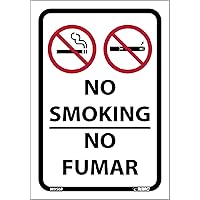 NMC M956P NO SMOKING NO FUMAR Sign - 10 in. x 7 in. PS Vinyl Adhesive Back Bilingual Sign with Black Text on White Base, Graphic