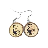 Coffee lovers dangle wood earrings, Surgical Steel earrings,