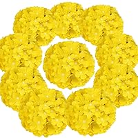 Flojery Silk Hydrangea Heads Artificial Flowers Heads with Stems for Home Wedding Decor,Pack of 10 (Yellow)