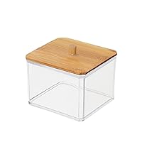 Elitzia Multifunctional Storage Box Beauty Salon Plastic Storage Container For Cotton Pads Cosmetic Tips And lipstick ET329 (Square with Wood Lid)