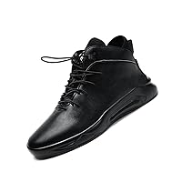 Men's Black Leather Men's Italian High-Top Boots,Non-Slip Shock Absorption Lace-up Casual Round Toe Boots Waterproof