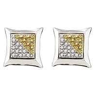 Dazzlingrock Collection Sterling Silver Mens Round Yellow Color Enhanced Diamond Square Kite Cluster Earrings 1/8 ctw