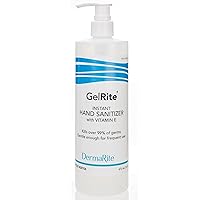 GelRite Instant Gel Hand Sanitizer Pump, 16 Ounce - Rinse Free, Waterless - Moisturizing Formula Enriched with Vitamin E, Alcohol Based, No Sticky Residue - Kills 99.99% of Germs Instantly