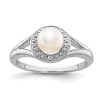 925 Sterling Silver Polished Diamond and Freshwater Cultured Pearl Ring Measures 2mm Wide Jewelry for Women - Ring Size Options: 10 5 6 7 8 9