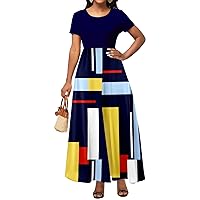 LaiyiVic Elegant Women's Round Neck Printed Long Dresses Party Occasion Ladies Summer Party Outfits