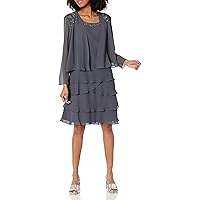 S.L. Fashions Women's Embellished Tiered Jacket Dress (Petite and Regular)