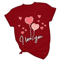 I Love You Letter T-Shirts for Women Cute Balloon Love Heart Graphic Tee Tops 2024 Casual Fashion Crewneck Shirts