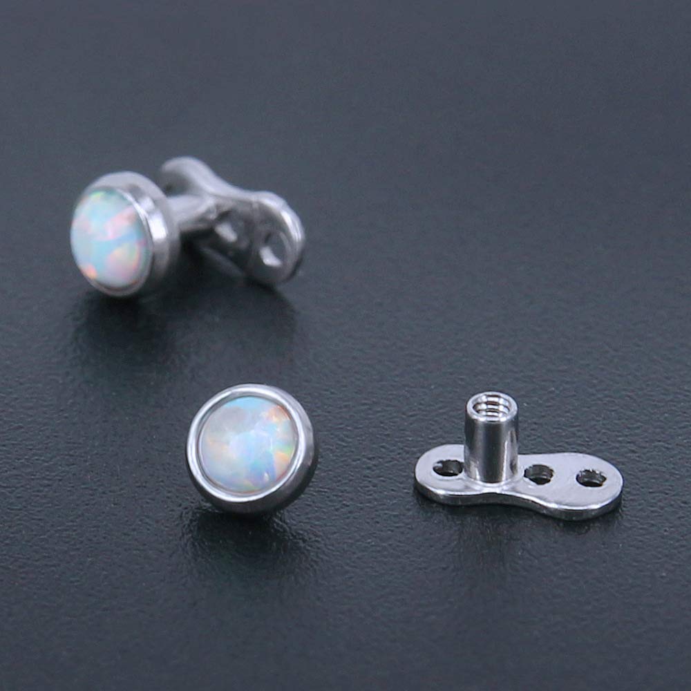 Piercingpops 5Pcs 14g Stainless Steel Fire Opal Dermal Anchor Tops and Base Microdermals for Body Piercing