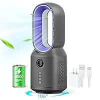 Desk Fan, Portable Bladeless Fan 13 Inch Small Quiet Cooling Table Fan,106° Oscillating Fan, LED Display, 3 Wind Speeds&3 Light Modes Personal Battery Operated Fan for Home, Office, Bedroom,Travel