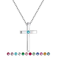 Birthstone Tiny Cross Pendant Necklace with AAAAA Sparkly Zircon Birthday Gifts for Women Girl Fashion Jewelry